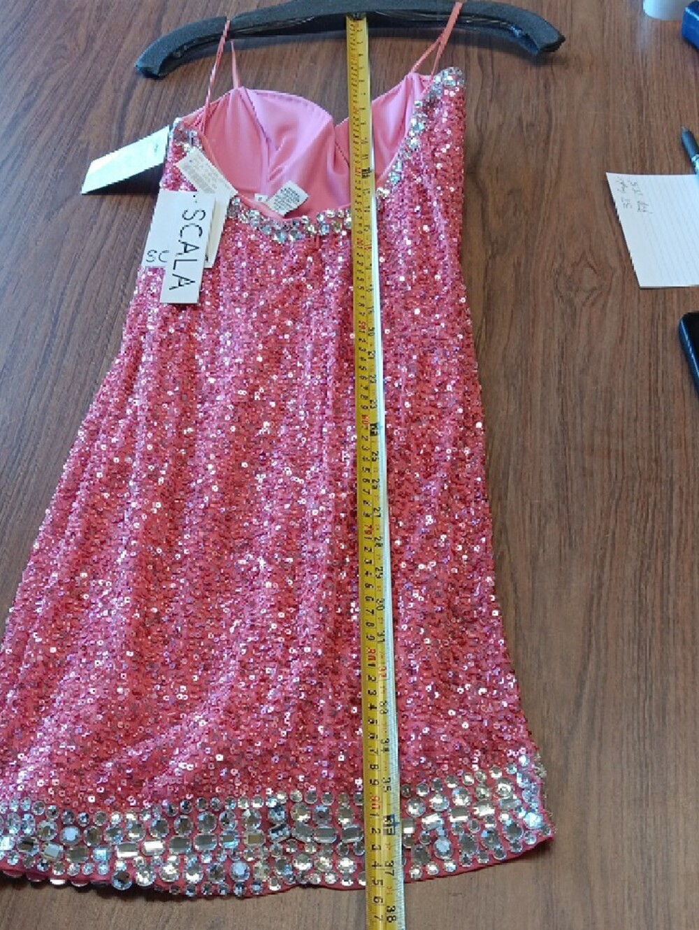 Scala Pink Sequin Slip Dress with Jeweled Neckline, Vintage, Size 8, BEAUTIFUL - Picture 7 of 16